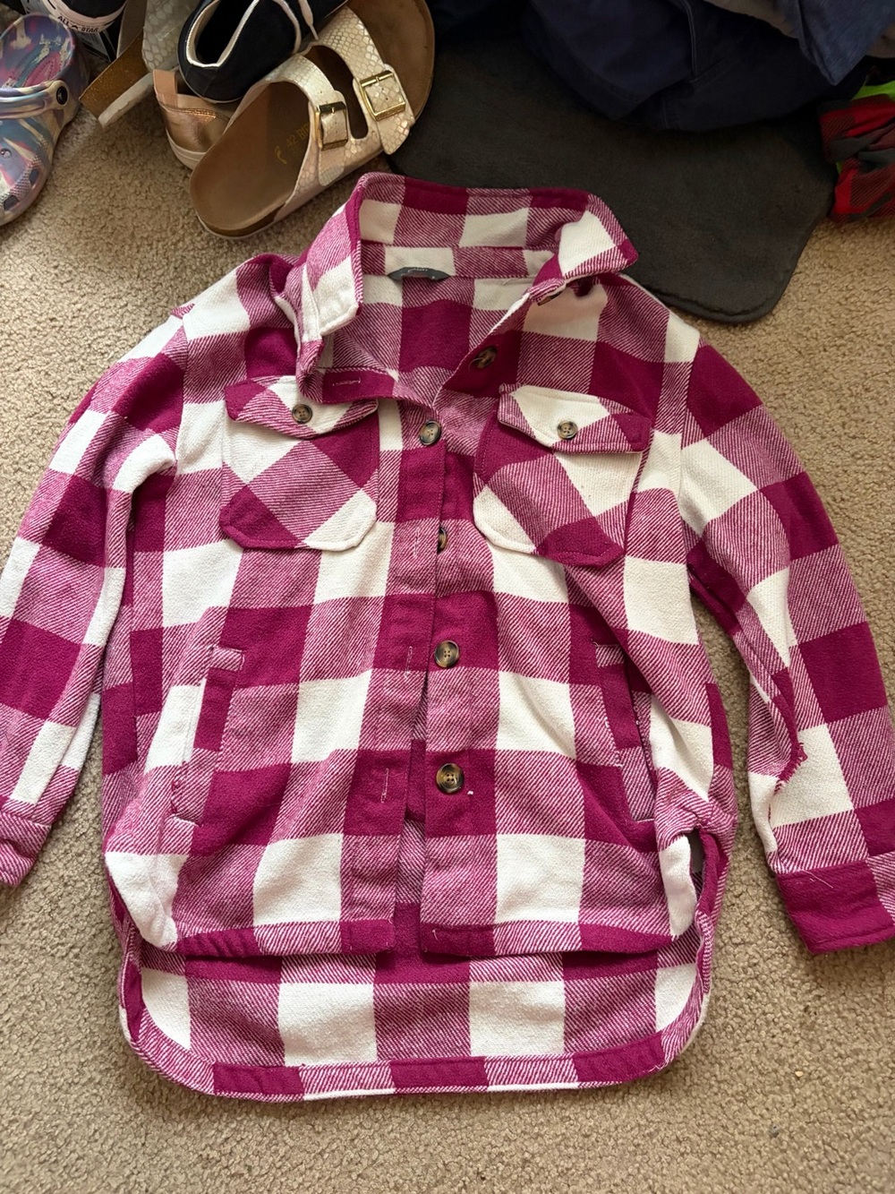 Plaid Shacket in Pink and White